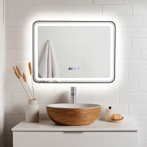 Огледало за баня с LED осветление и функция против изпотяване - Сребриста рамка