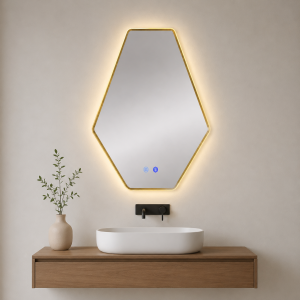 Огледало за баня с LED осветление и функция против изпотяване Марина с Златна рамка