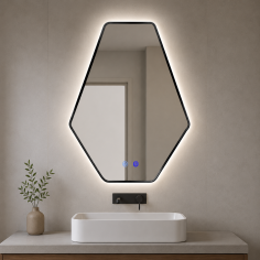 Огледало за баня с LED осветление и функция против изпотяване Марина с Черна рамка