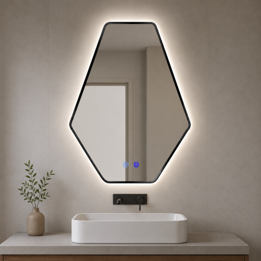 Огледало за баня с LED осветление и функция против изпотяване Марина с Черна рамка